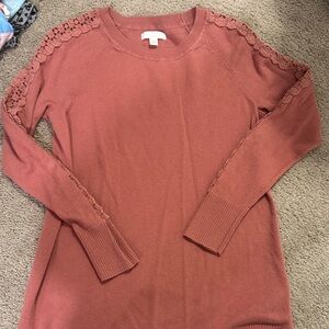 Lauren Conrad Rust Long Sleeve Sweater with Lace Detail